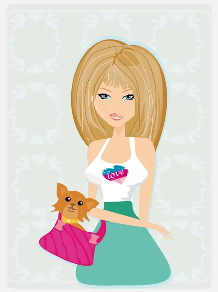 Sexy girl and her dog — Stock Vector