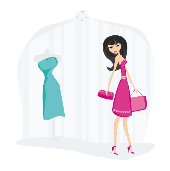 Mode jolie fille shopping — Image vectorielle