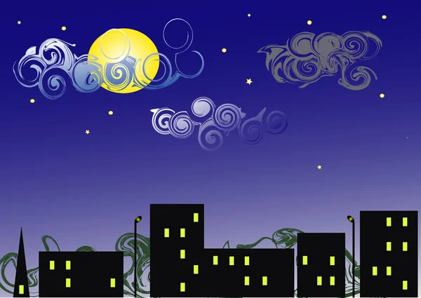 Stock vector Night in city and dream