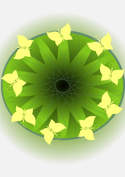 Yellow butterflies on a green circle of an eye — Stock Vector