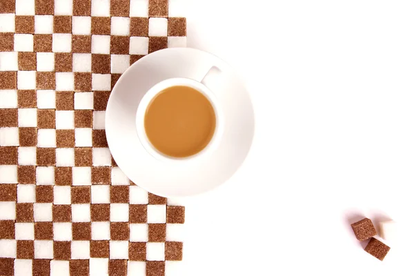 Stock image Cup of coffee with sugar on white background.