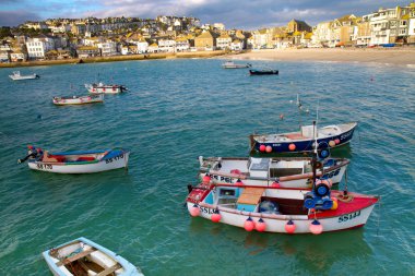 Boats at St Ives harbour in Cornwall, England clipart