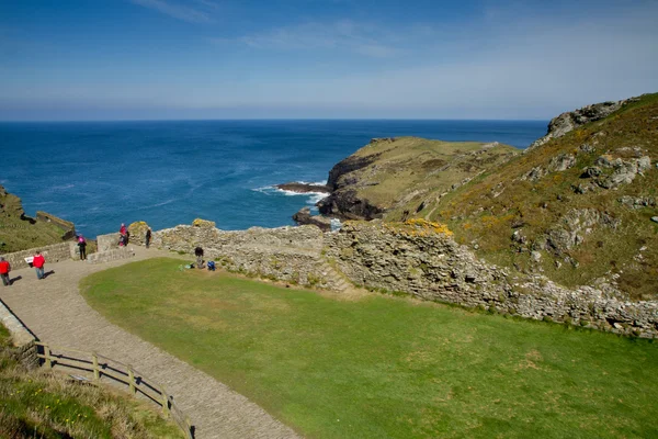 stock image Tintagel Castle in Cornwall with a view over the bay