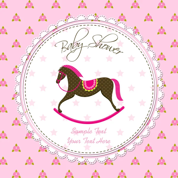 Vettore Rocking Horse Baby Card — Vettoriale Stock