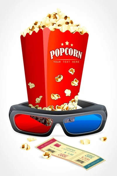 3d Glasses with Pop Corn — Stock Vector