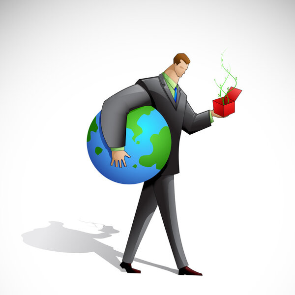 Business Man holding Earth