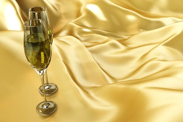 Champagne glas op satijn — Stockfoto
