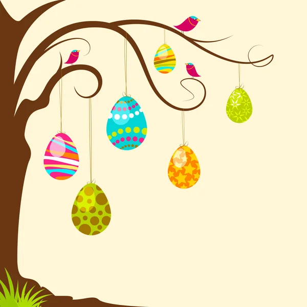 Пасхальное яйцо, свисающее с дерева — стоковый вектор