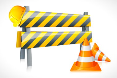 Vector Road Barrier with Cone and Hardhat clipart