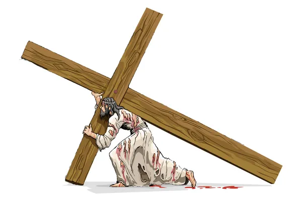 Jesus Cristo carregando cruz —  Vetores de Stock