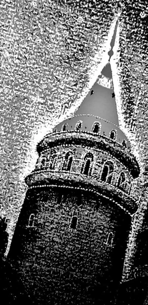 Black and white textured tower silhuette