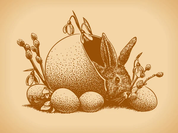 Пасхальный кролик в винтажном стиле — стоковый вектор