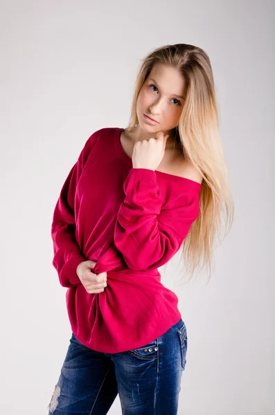 Young girl in red — Stock Photo, Image