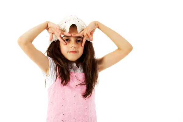 Funny young girl posing with hands — Stock Photo, Image