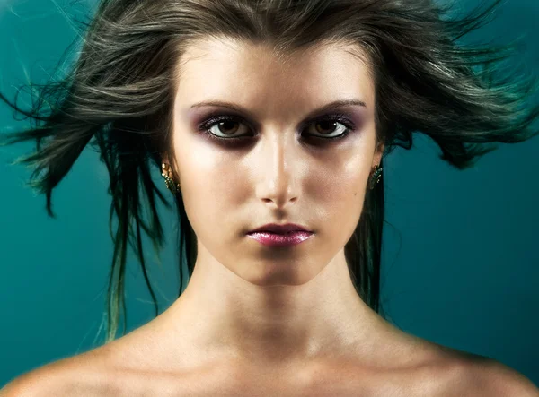 stock image Fashion girl head with blown hair