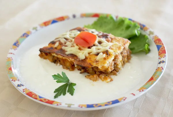Moussaka portion in a dish — Stock Photo, Image