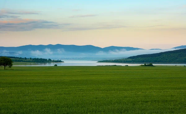 Stock image Morning landscape with Zrebchevo dam lake near Sliven, Bulgaria