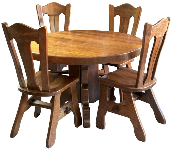 Conjunto de mesa de cozinha de madeira maciça, isolado — Fotografia de Stock