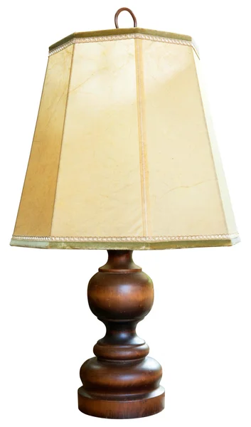 Lámpara de sobremesa de madera vieja, aislada sobre fondo blanco —  Fotos de Stock