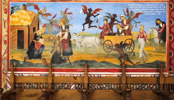 リラ修道院から聖書場面の壁画 — ストック写真