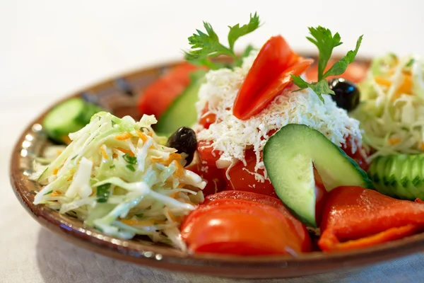 Vegetable salad with Bulgarian white Feta cheese — Stock Photo, Image