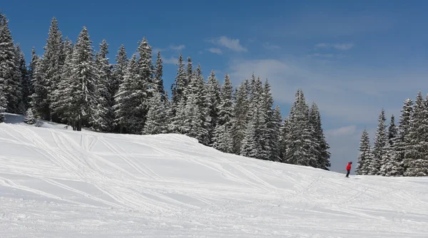 Гірський пейзаж і лижник — стокове фото