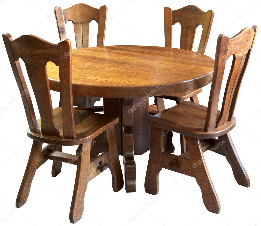 Solid wood kitchen table set, isolated