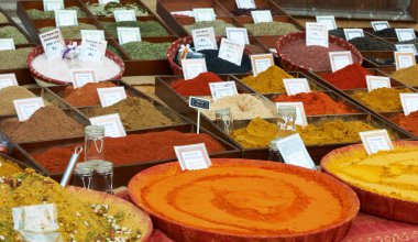 Sort of spices at Provence market clipart