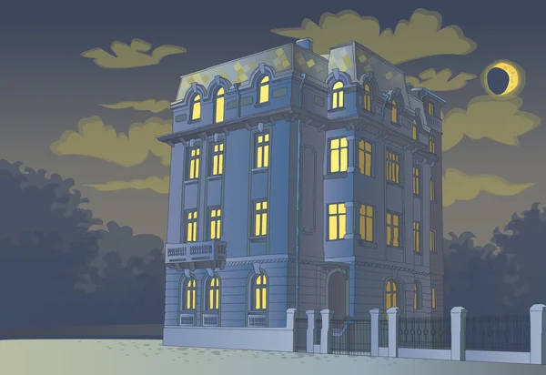 Viktorianisches Hochhaus um Mitternacht Vektorgrafiken