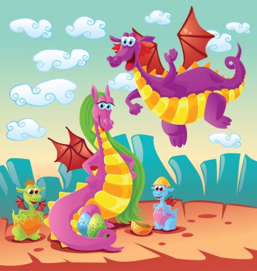 Dragon family scene clipart