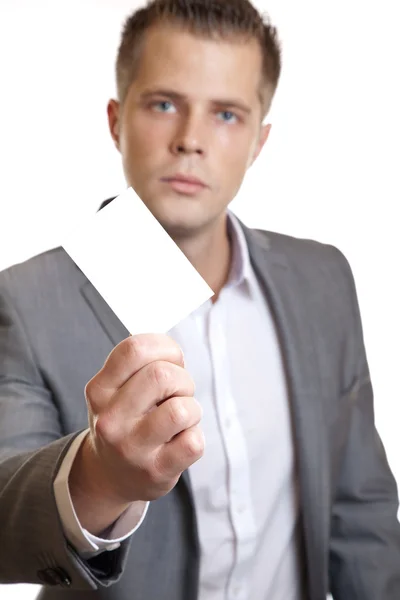 Businessman showing an empty business card — Stock Photo, Image
