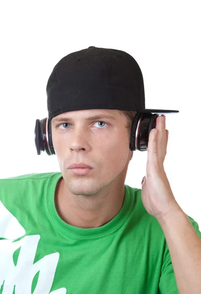 Young man concetrating on his music — Stock Photo, Image