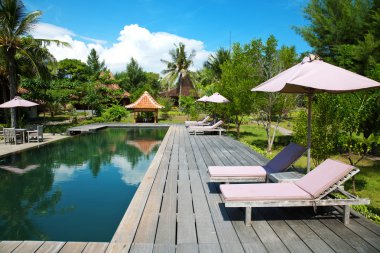 Swimming pool at an eco resort clipart