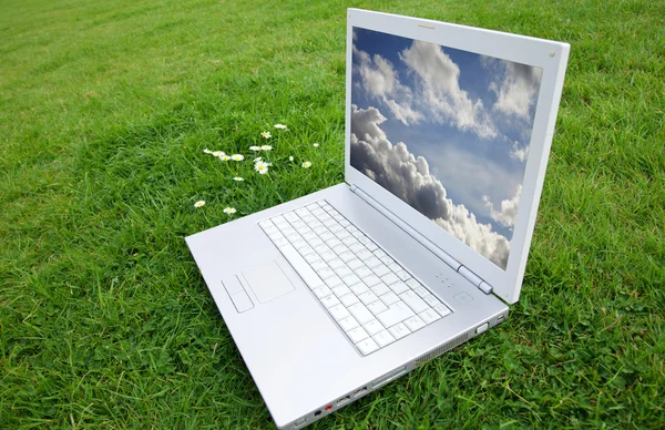 White Laptop in park — Stock Photo, Image