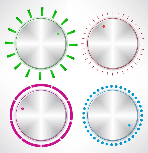 Conjunto de Pomo metálico, vector. Conjunto de mando de volumen de control . — Archivo Imágenes Vectoriales