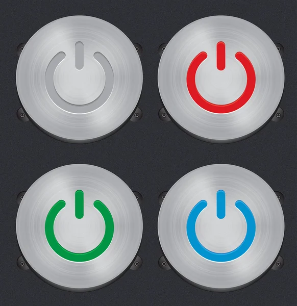Conjunto de botón de alimentación de metal vectorial — Vector de stock