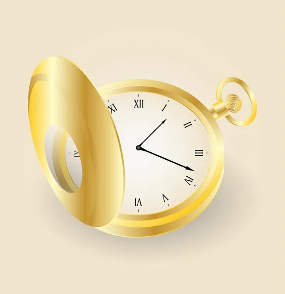 Vector pocket gold watch highly detailed — Stock Vector