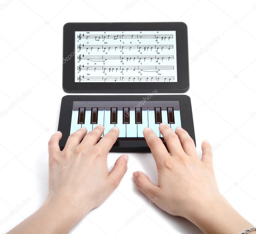Virtual piano with two hands playing