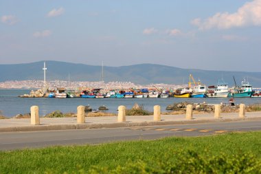 Yachts at Old Nesebar island clipart