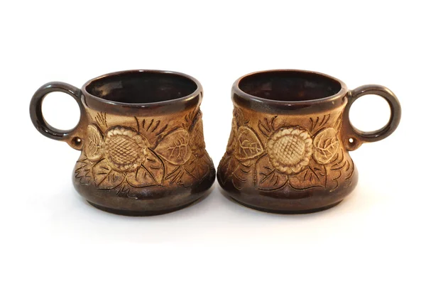 stock image Two brown ceramic cofee cups