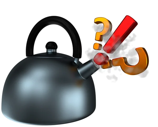 Teapot with pling and questions — Stock Photo, Image