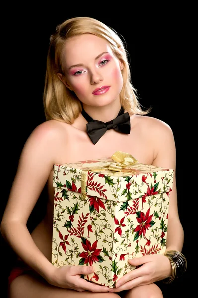 Christmas present blond girl — Stock Photo, Image