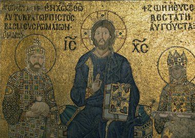 The Empress Zoe Mosaic. Christ Pantocrator, Emperor Constantine, clipart