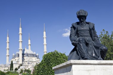 Selimiye Mosque and statue of its architect Mimar Sinan clipart