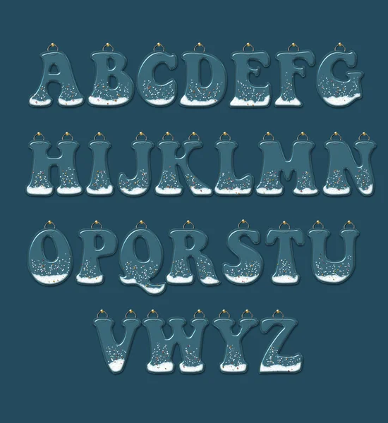 Kar ve elmas içinde parlak kış alfabesi — Stok fotoğraf