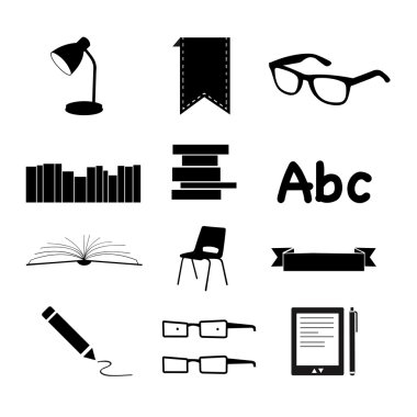 Black Books and Reading icons set clipart