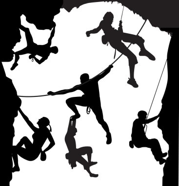 Climbing illustration set on the rock clipart