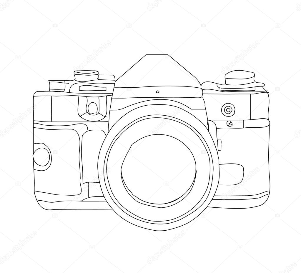 Camera sketched on white background
