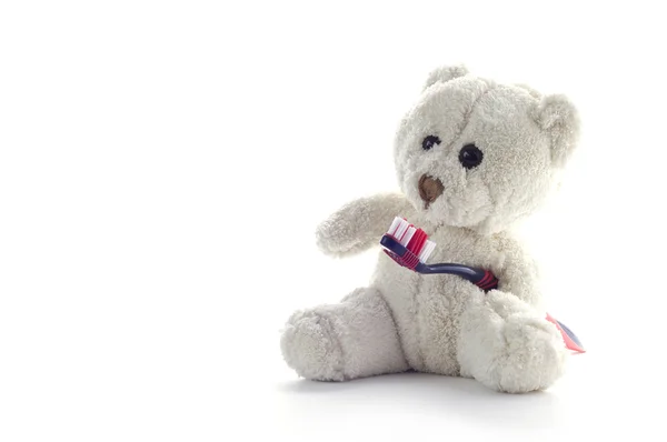 Ведмедик Тедді на нейтральному фоні — стокове фото