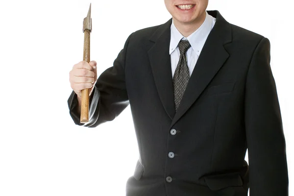 Hněv obchodní muž drží sekeru — Stock fotografie